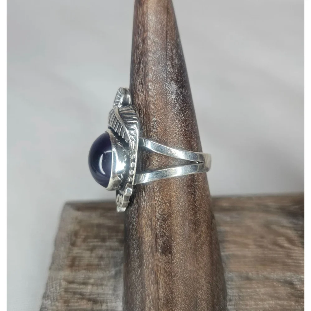 Natural Dark Brazilian Amethyst Sterling Silver Ring 6.5 Cts Artisan Statement